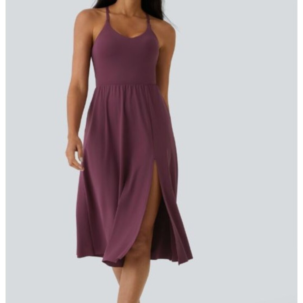 Halara SoftlyZero Airy Racerback Front Slit Side Pocket Midi Bra Dress Size L